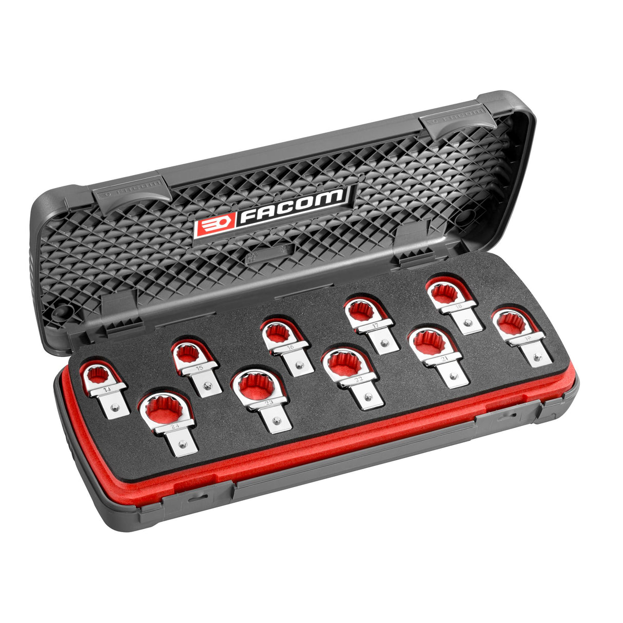 Set met opzetringsteeksleutels metrisch: 14-15-16-17-18-19-21-22-23-24 mm