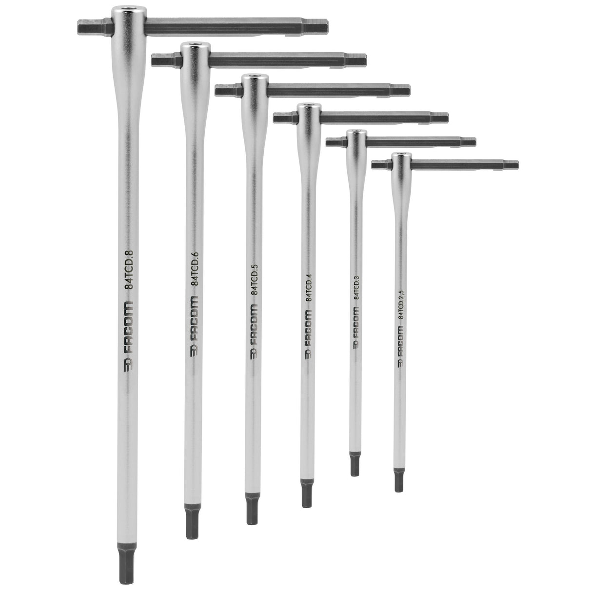 Set van 6 T-sleutels met verschuifbare stang