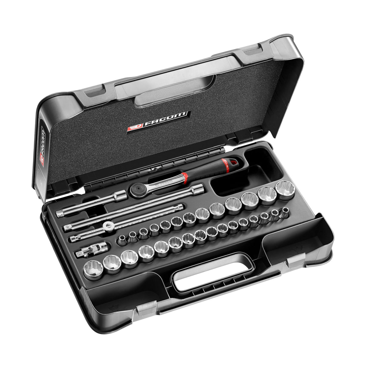 Koffer 12-kant doppen 3/8", metrische maten en inches - 34 stuks - J.161B