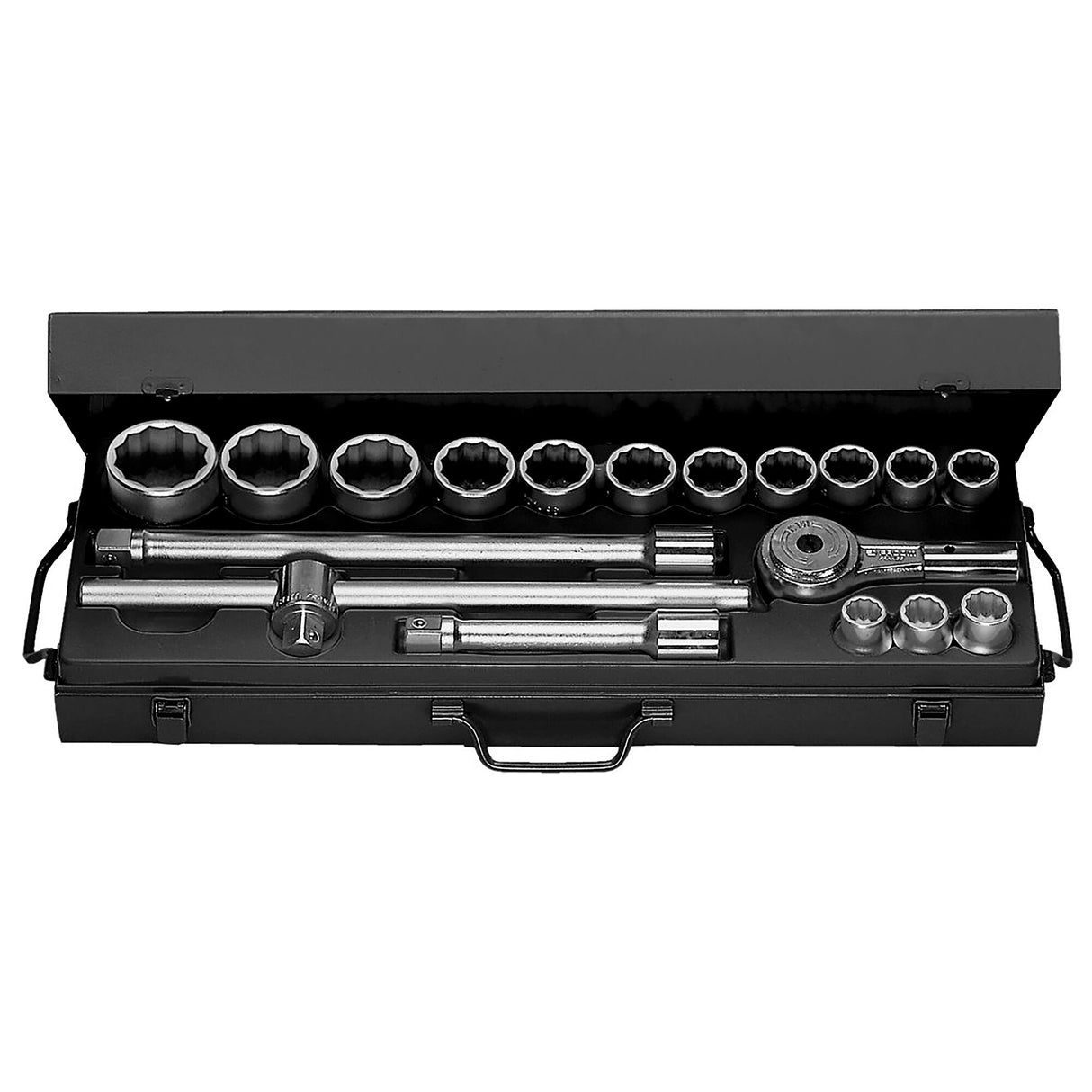 Koffer met 12-kant metrische doppen 3/4" -