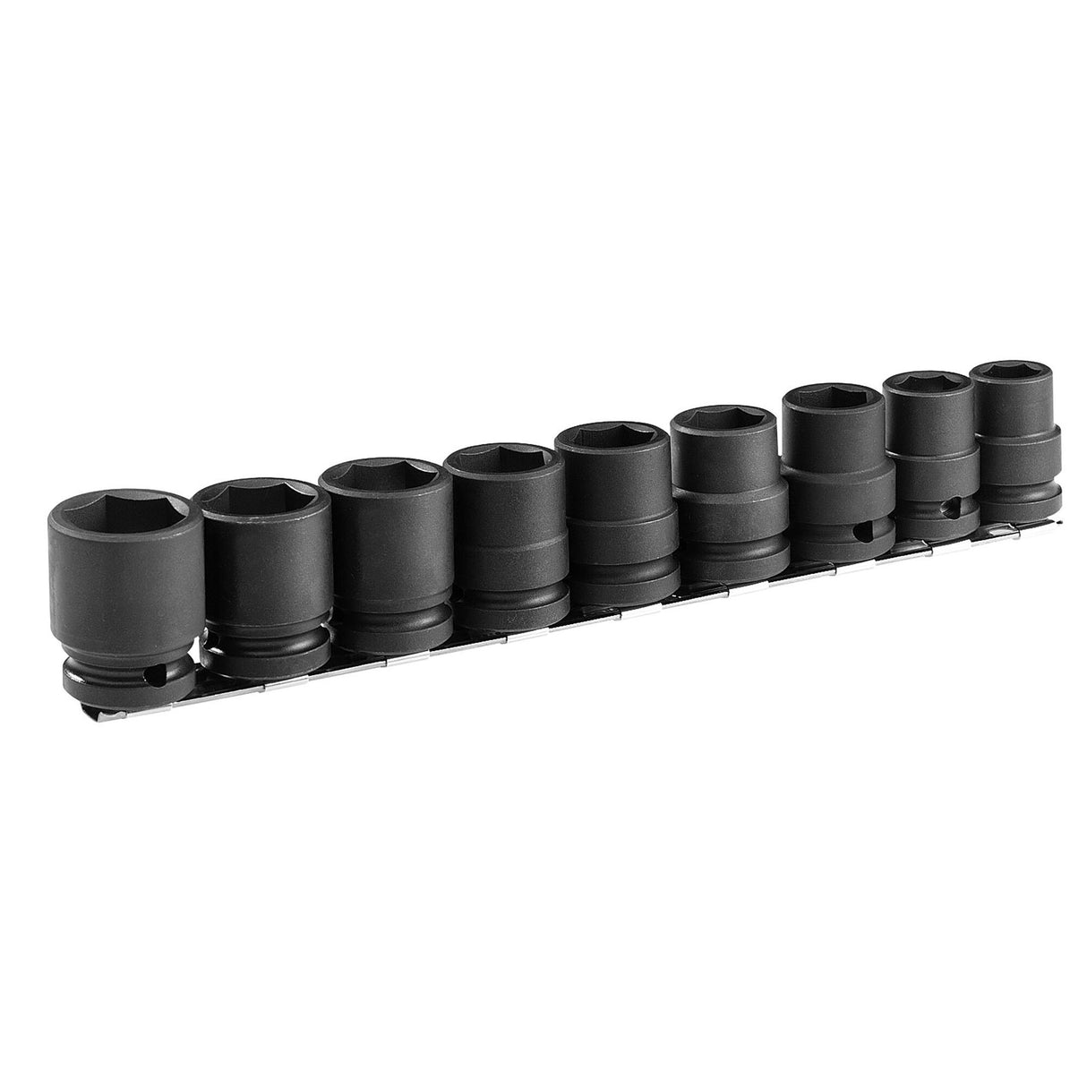 Set van 9 6-kant impact-doppen 1/2", metrische maten, op rek
