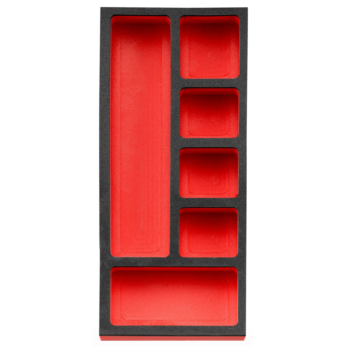Opbergmodule voor kleine onderdelen op een inlay van foam