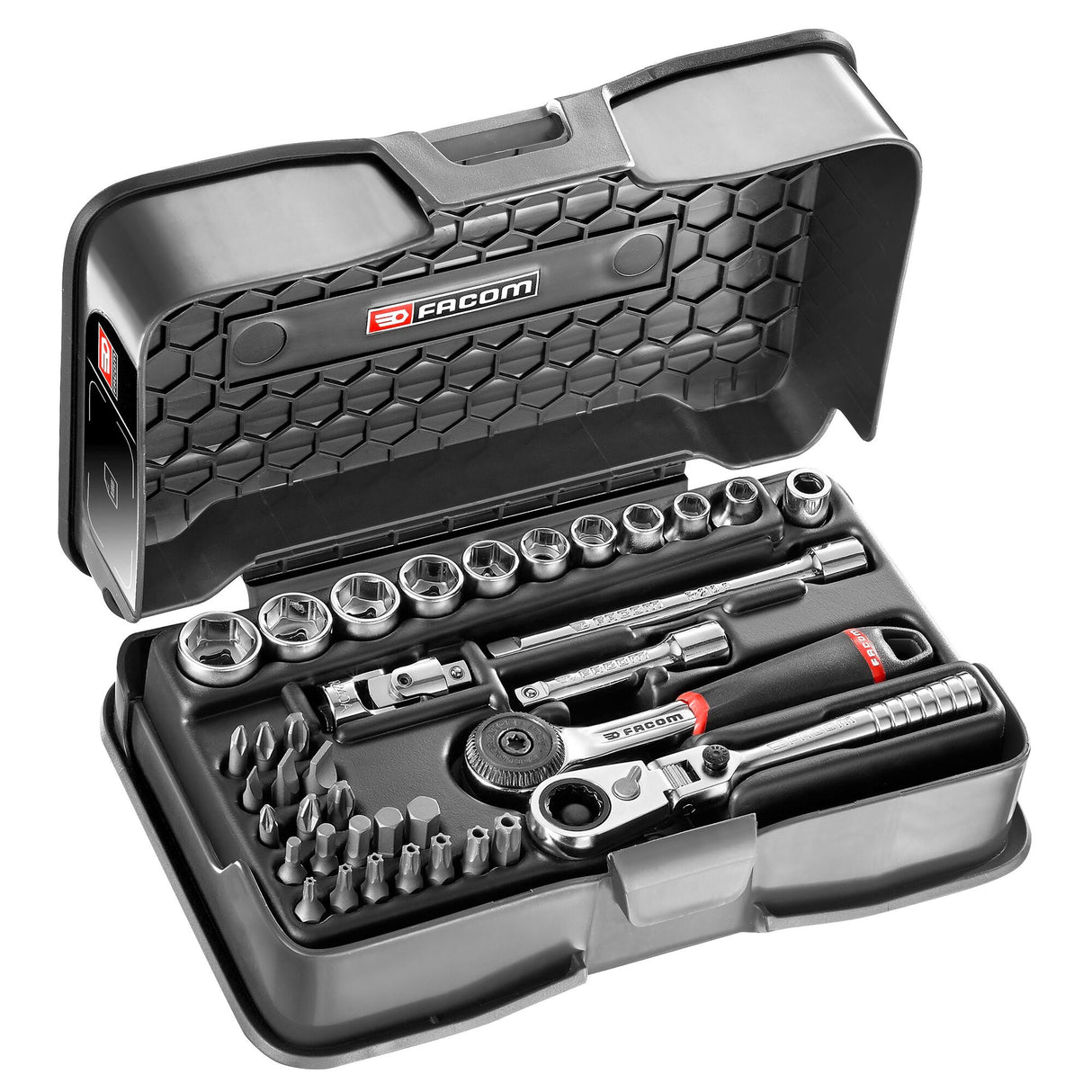 Koffer met doppen 1/4" 6-kant, metrische maten en bits - 37 stuks