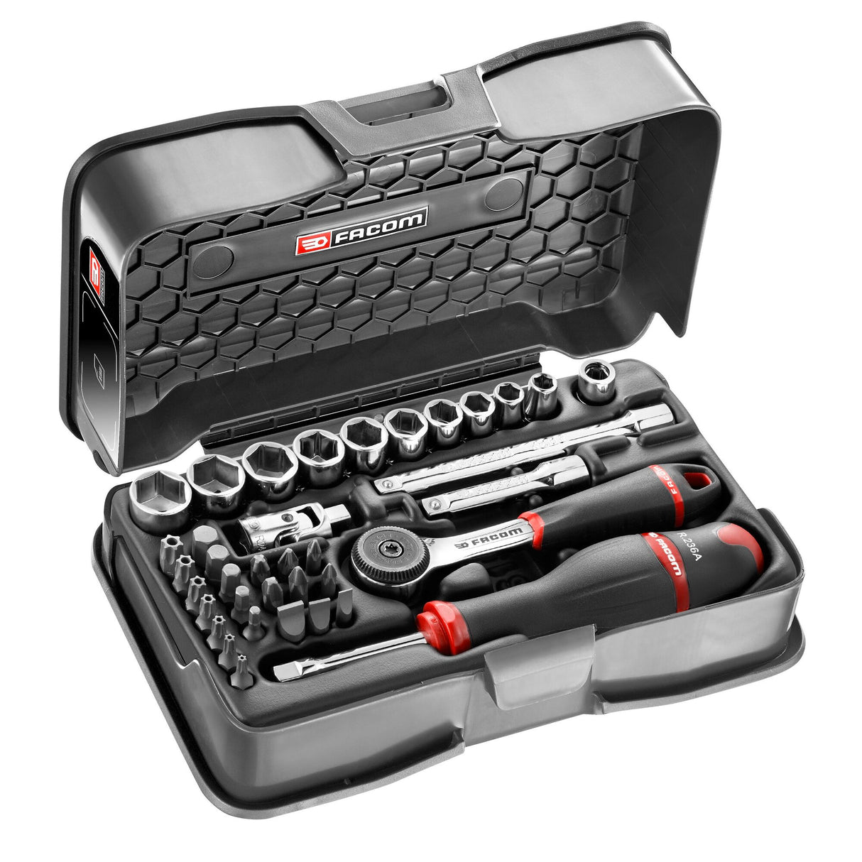 Koffer 6-kant doppen 1/4", metrische maten, en bits - 37 stuks - R.161B