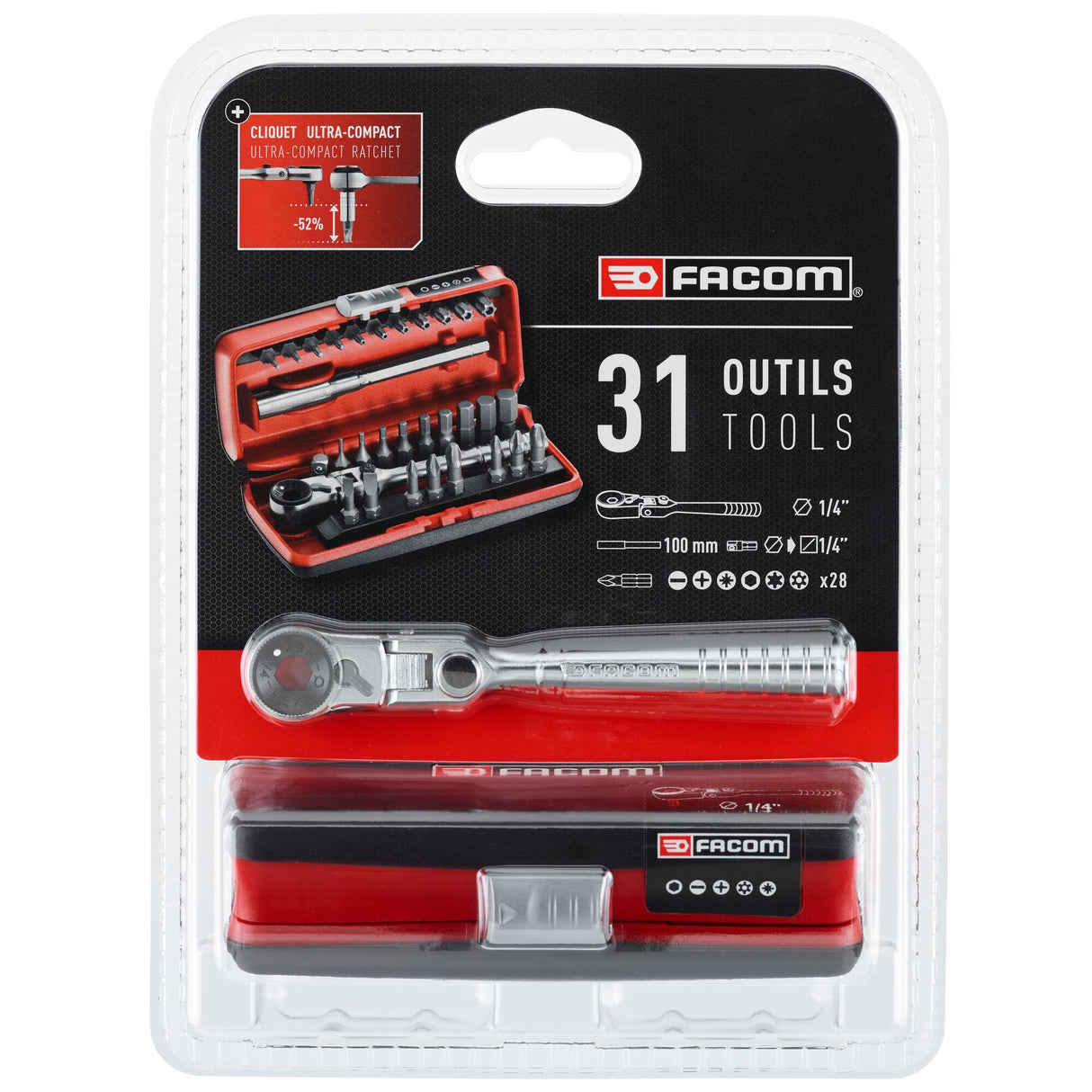 Set Vastzetten 1/4'' Met Ratel Met 180° Flexibele Kop, 31• Delig