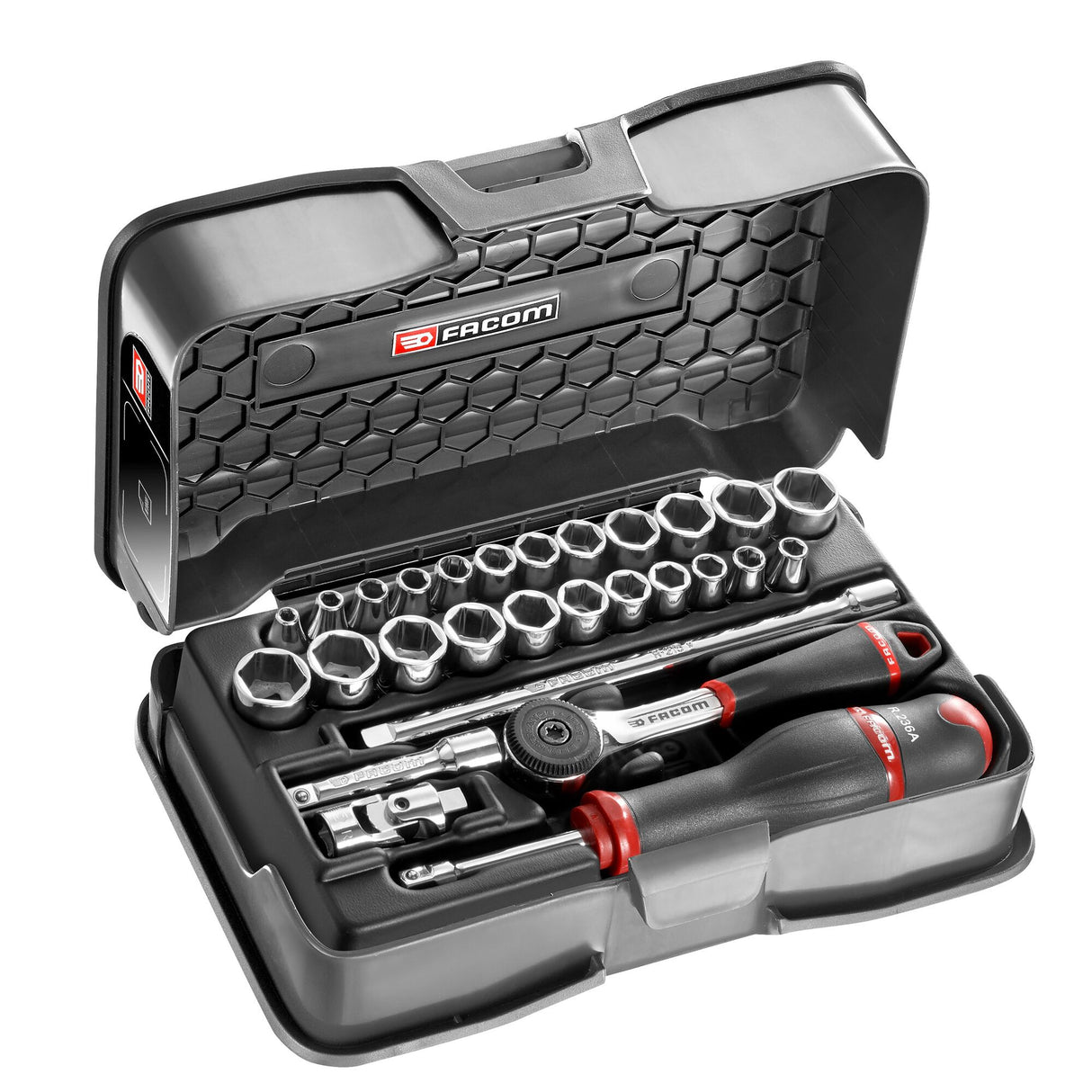 Koffer 6-kante doppen 1/4", metrische maten en inches - 28 stuks - R.161B
