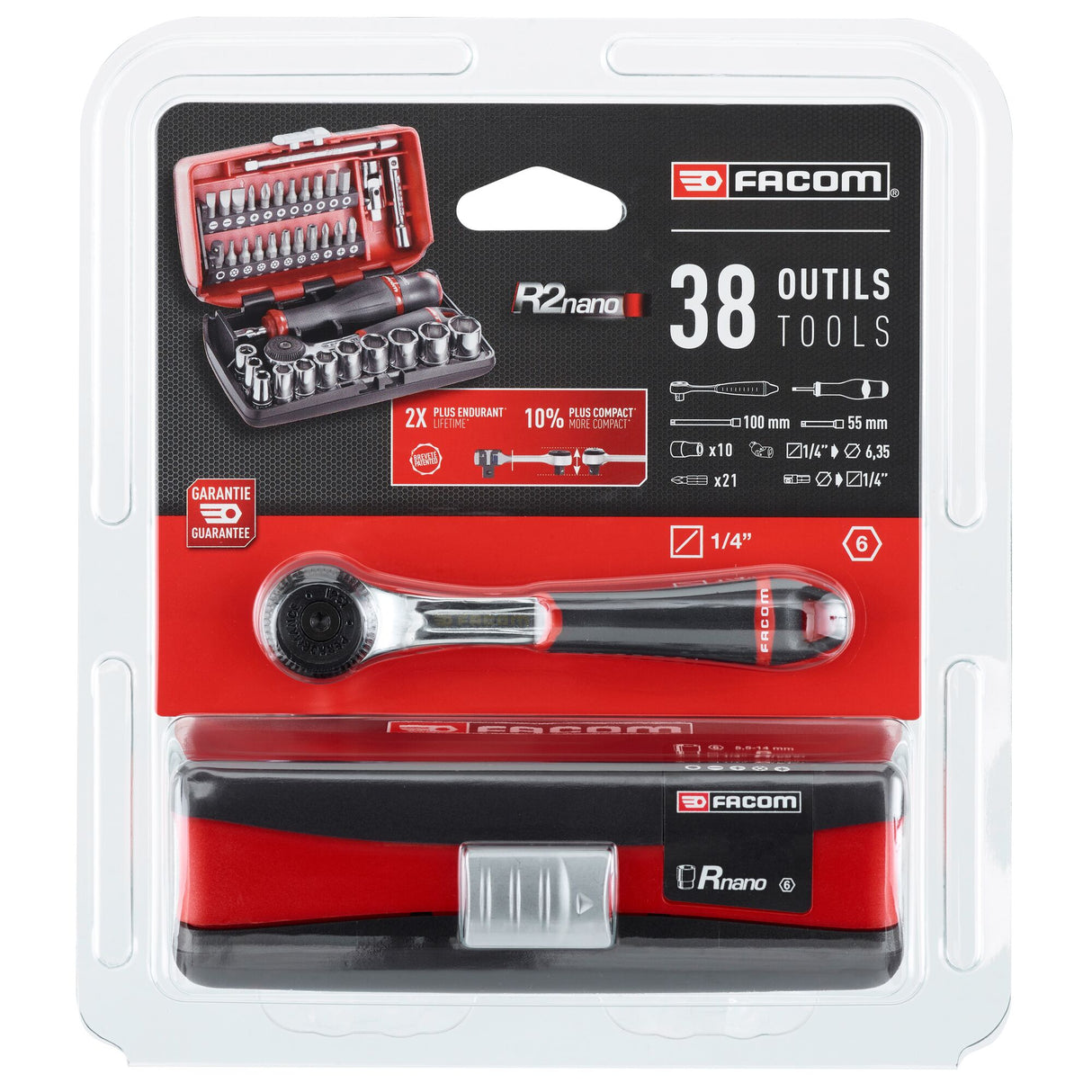 Koffer met doppen 1/4" 6-kant, metrisch - R2NANOPB