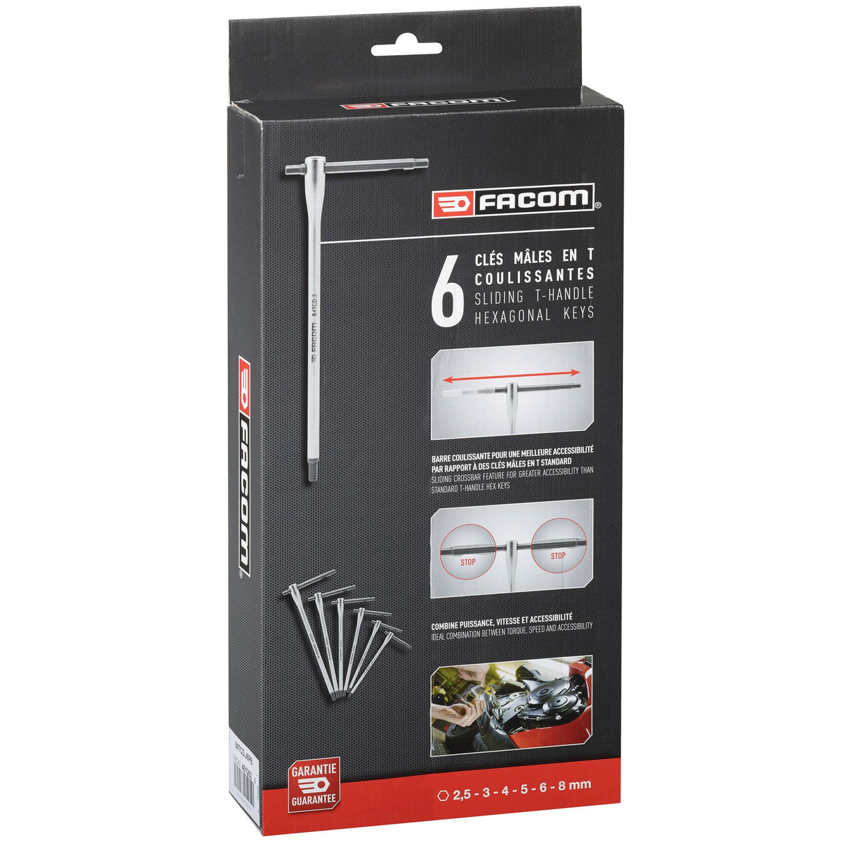 Set van 6 T-sleutels met verschuifbare stang