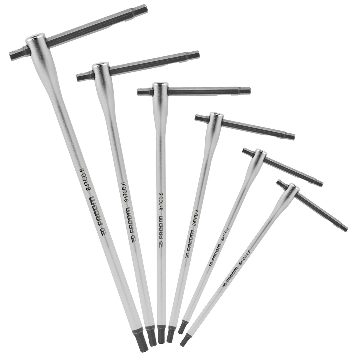 Set van 6 T-sleutels met verschuifbare stang