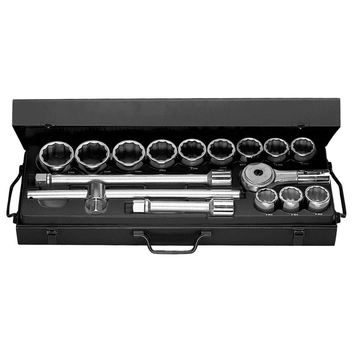 Koffer met 12-kant metrische doppen 3/4"