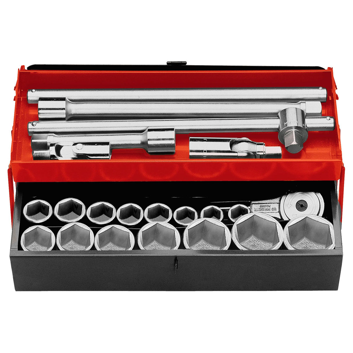 Koffer met 6-kant metrische doppen 3/4"