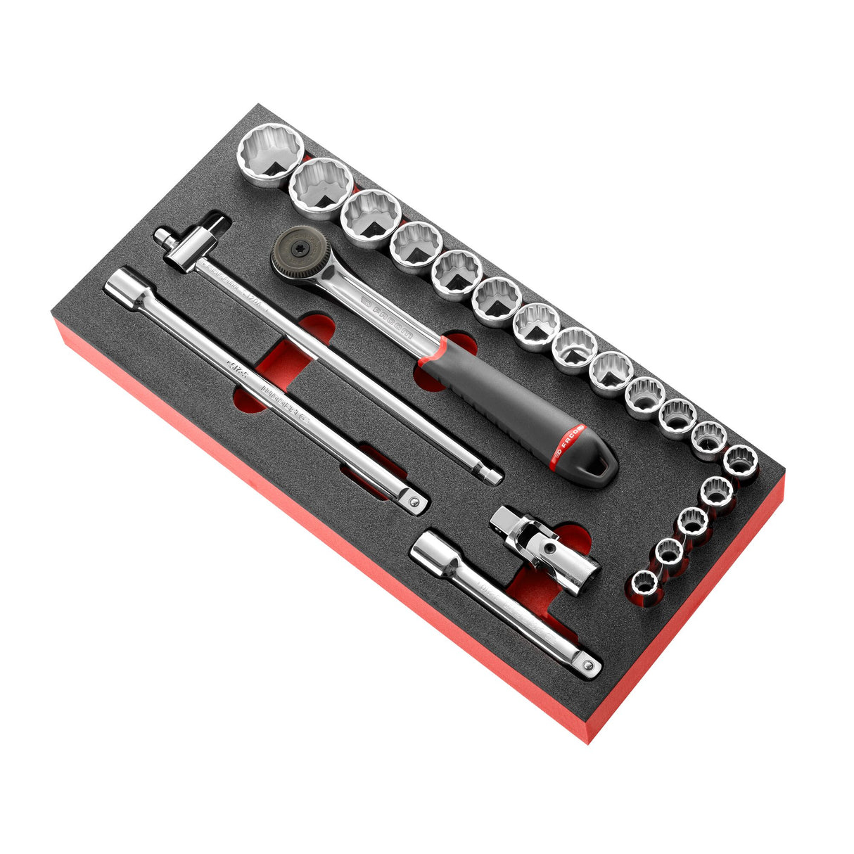 Module van foam met 12-kant doppen 1/2” in inches - 22 stuks - S.161B