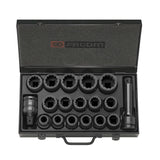 Samenstelling van 16 impactdoppen van 3/4" van 19 tot 42 mm