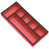 Opbergmodule voor kleine onderdelen op een inlay van foam