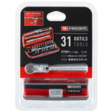 Set Vastzetten 1/4'' Met Ratel Met 180° Flexibele Kop, 31• Delig