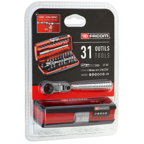 Set Vastzetten 1/4'' Met Ratel Met 180° Flexibele Kop, 31• Delig