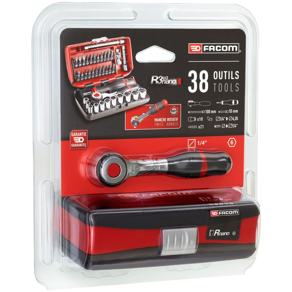 Nano Ultra Compacte Doppenset 1/4" Met Ratel R.360 - 6 Kant