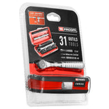 31-Delige Set Met Ultra Compacte Ratel Met Bithouder 1/4"