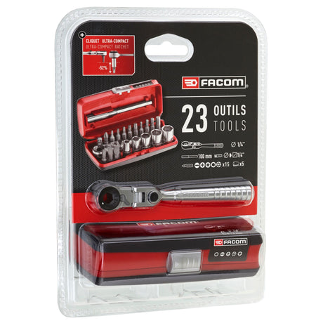 Koffer 6-kant doppen 1/4", metrische maten, en bits - 23 stuks - R.180