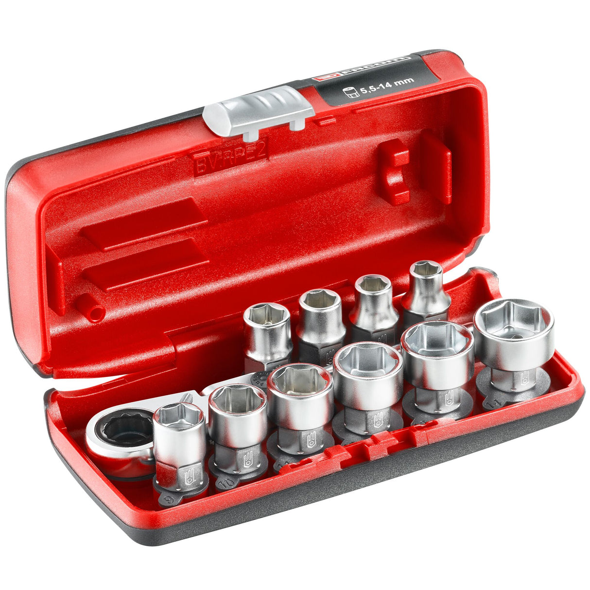 11-Delige Set 6 Kant 1/4' Met R.180Hx Doorsteekratel- En Doppen