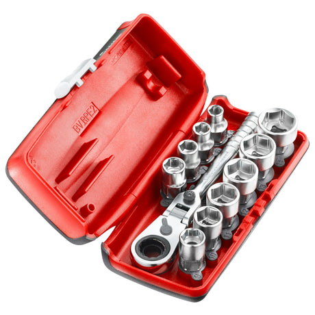 11-Delige Set 6 Kant 1/4' Met R.180Hx Doorsteekratel- En Doppen