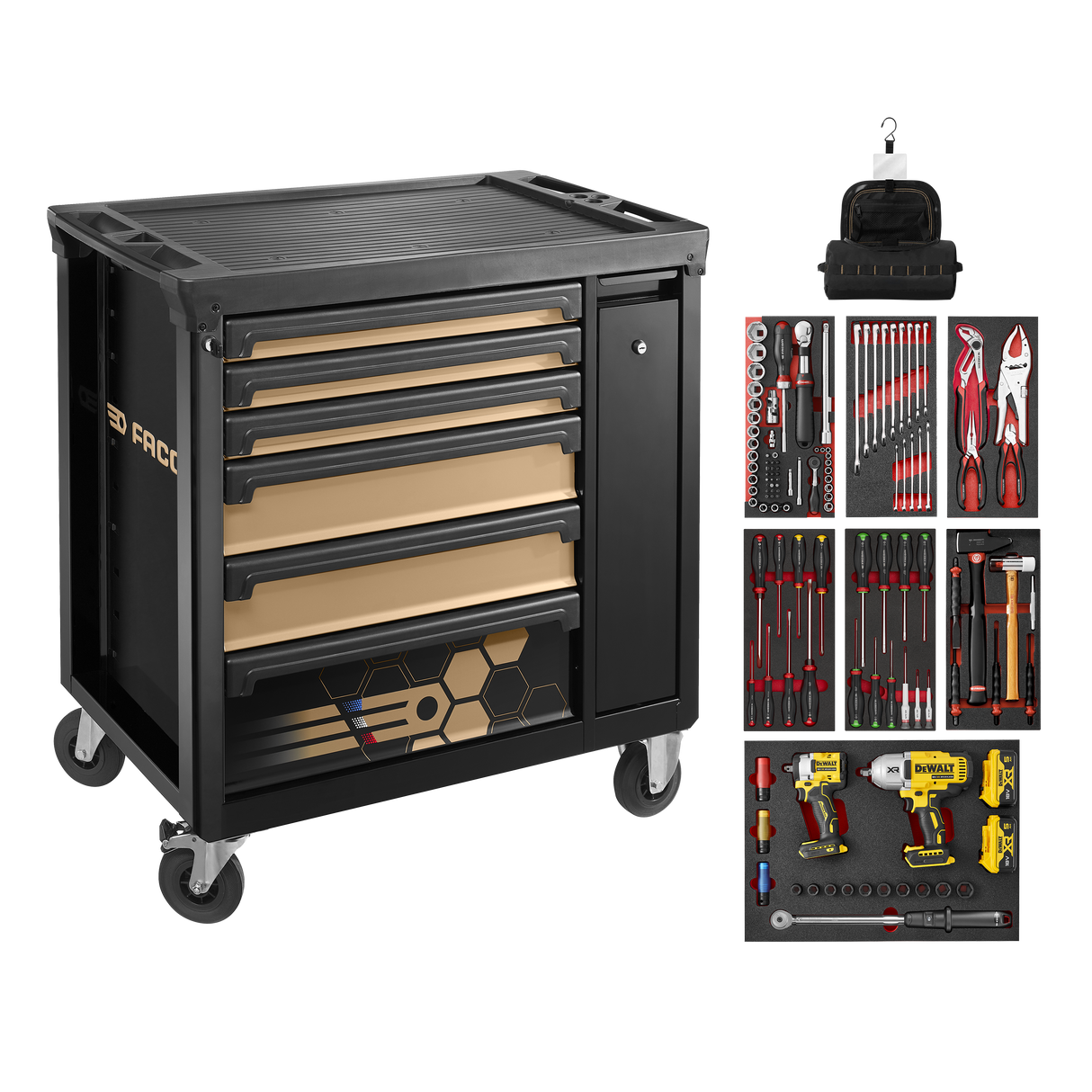 Servante ROLL XL M3 6 tiroirs outillés FACOM/DEWALT- Édition Limitée numérotée Noir/Bronze Equip Auto 2025